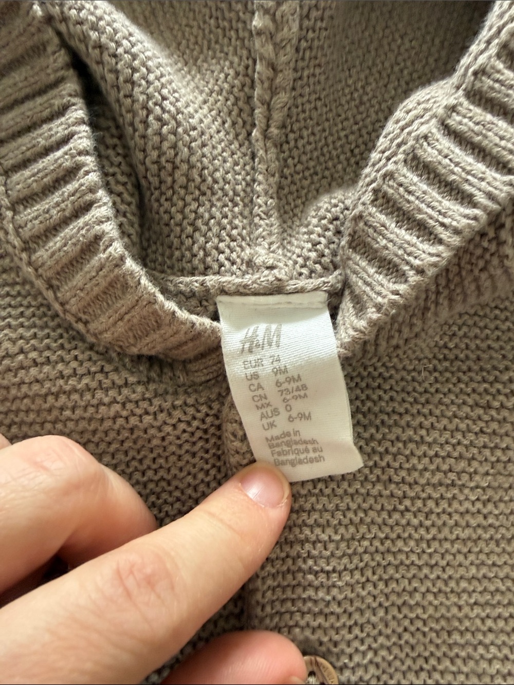 H&M Hooded Knit Cardigan for Baby - Taupe - Picture 2 of 2
